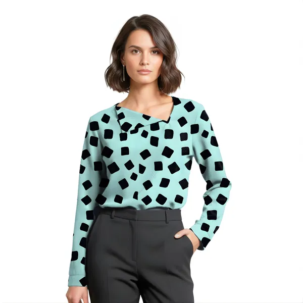 BLACKSMITH_Aqua_&_Black_Cloud_Square_Asymmetrical_Formal_Office_Shirt_for_Women_|_Women_Stylish_Western_Tops