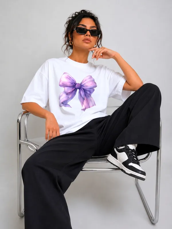 Blacksmith_White_Lavender_Bow_Oversized_Rich_Cotton_Graphic_Print_T-Shirt_for_Women_&_Girls