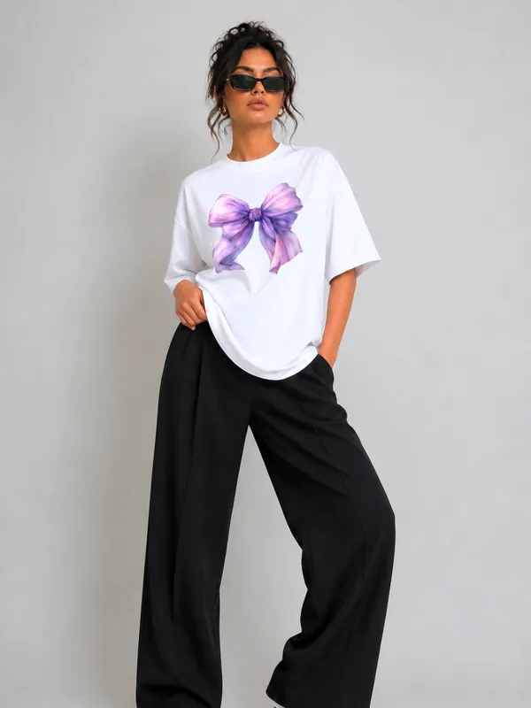 Blacksmith_White_Lavender_Bow_Oversized_Rich_Cotton_Graphic_Print_T-Shirt_for_Women_&_Girls
