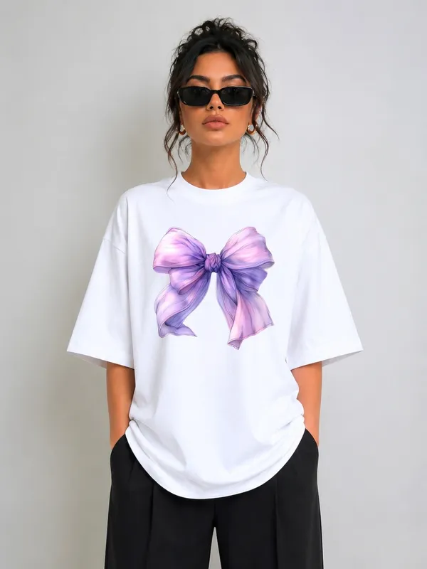 Blacksmith_White_Lavender_Bow_Oversized_Rich_Cotton_Graphic_Print_T-Shirt_for_Women_&_Girls
