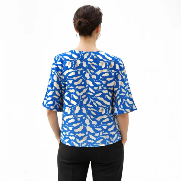 BLACKSMITH_Navy_&_Beige_Ivory_Leaf's_V-Neck_Dolman_Sleeve_Formal_Office_Shirt_for_Women_|_Women_Stylish_Western_Tops