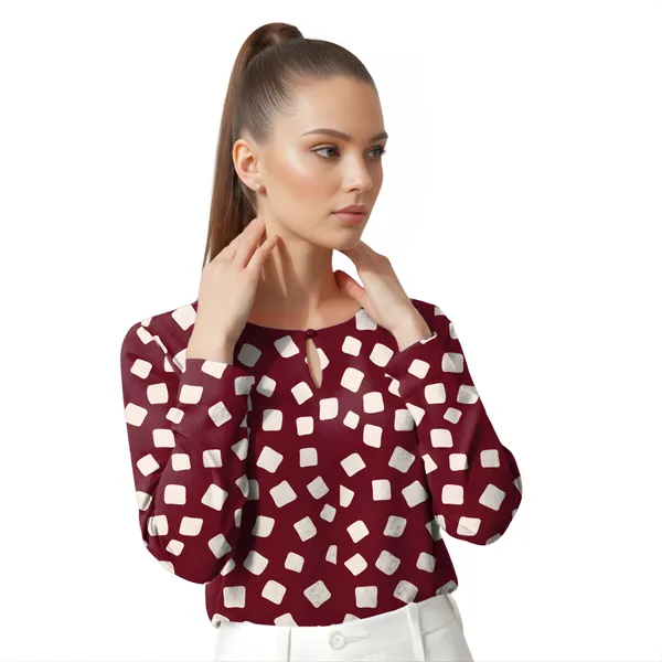 BLACKSMITH_Maroon_&_Beige_Cloud_Square_Keyhole_Neck_Full_Sleeve_Formal_Office_Shirt_for_Women_|_Women_Stylish_Western_Tops