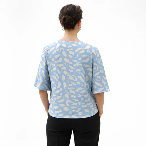 BLACKSMITH_Sky_Blue_&_Beige_Ivory_Leaf's_V-Neck_Dolman_Sleeve_Formal_Office_Shirt_for_Women_|_Women_Stylish_Western_Tops