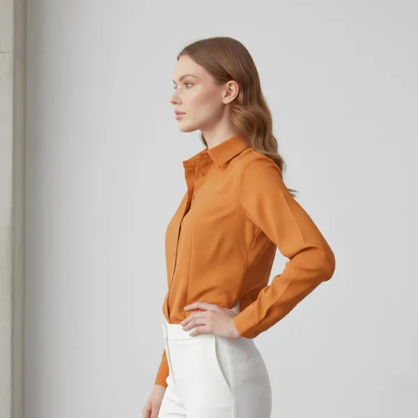 BLACKSMITH_Orange_Textured_Button_Down_Formal_Office_Shirt_for_Women_|_Women_Stylish_Western_Tops