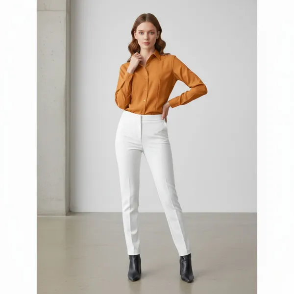BLACKSMITH_Orange_Textured_Button_Down_Formal_Office_Shirt_for_Women_|_Women_Stylish_Western_Tops