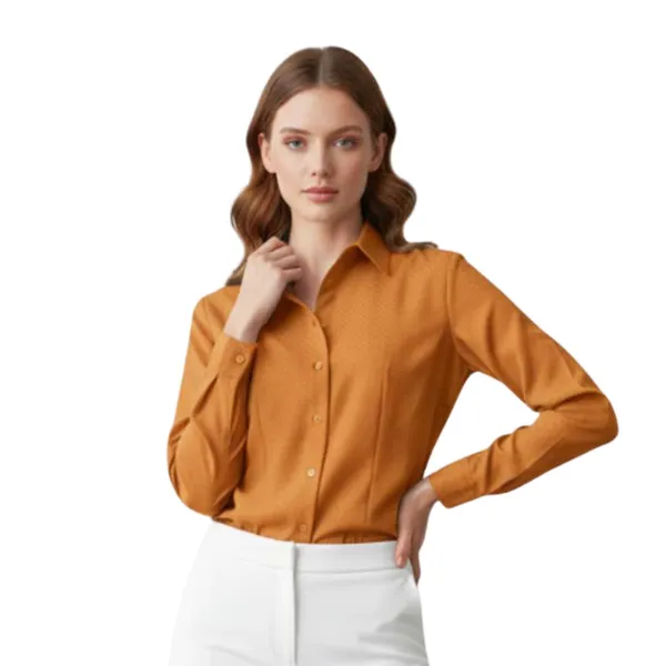 BLACKSMITH_Orange_Textured_Button_Down_Formal_Office_Shirt_for_Women_|_Women_Stylish_Western_Tops