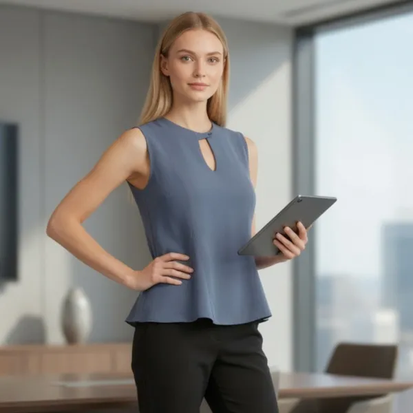 BLACKSMITH_Grey_Cutout_Shell_Formal_Office_Top_Shirt_for_Women_|_Women_Stylish_Western_Tops