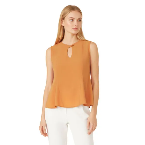BLACKSMITH_Orange_Cutout_Shell_Formal_Office_Top_Shirt_for_Women_|_Women_Stylish_Western_Tops