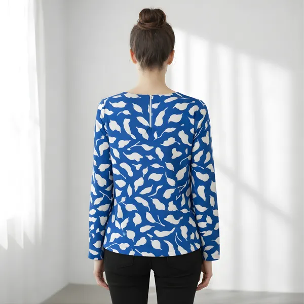 BLACKSMITH_Navy_&_Beige_Ivory_Leaf's_Keyhole_Neck_Formal_Office_Shirt_for_Women_|_Women_Stylish_Western_Tops