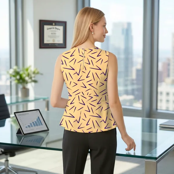 BLACKSMITH_Yellow_Vertex_Line_Printed_Cutout_Shell_Formal_Office_Shirt_for_Women_|_Women_Stylish_Western_Tops