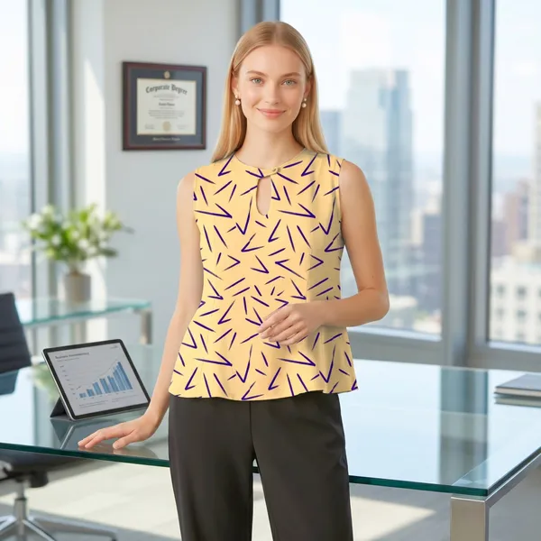 BLACKSMITH_Yellow_Vertex_Line_Printed_Cutout_Shell_Formal_Office_Shirt_for_Women_|_Women_Stylish_Western_Tops
