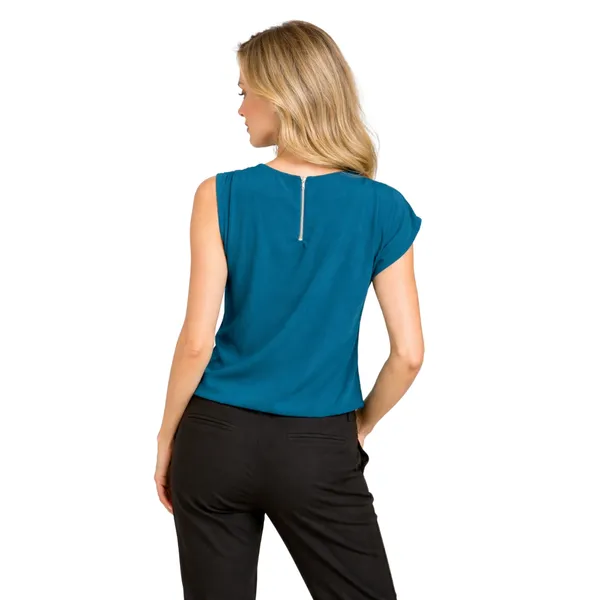 BLACKSMITH_Peacock_Draped_Cap_Sleeve_Formal_Office_Shirt_for_Women_|_Women_Stylish_Western_Tops