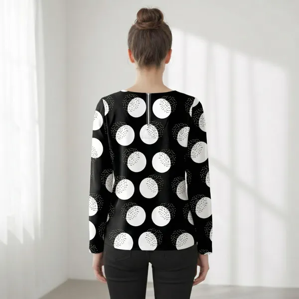 BLACKSMITH_Black_&_White_Lunar_Speckle_Lunar_Speckle_Keyhole_Neck_Formal_Office_Shirt_for_Women_|_Women_Stylish_Western_Tops