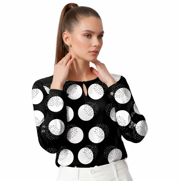 BLACKSMITH_Black_&_White_Lunar_Speckle_Lunar_Speckle_Keyhole_Neck_Formal_Office_Shirt_for_Women_|_Women_Stylish_Western_Tops