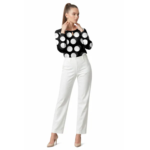 BLACKSMITH_Black_&_White_Lunar_Speckle_Lunar_Speckle_Keyhole_Neck_Formal_Office_Shirt_for_Women_|_Women_Stylish_Western_Tops