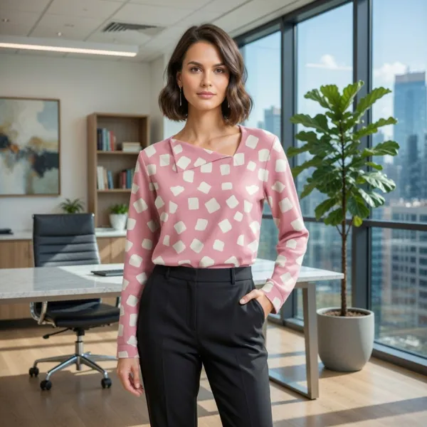 BLACKSMITH_Pink_&_Beige_Cloud_Square_Asymmetrical_Formal_Office_Shirt_for_Women_|_Women_Stylish_Western_Tops