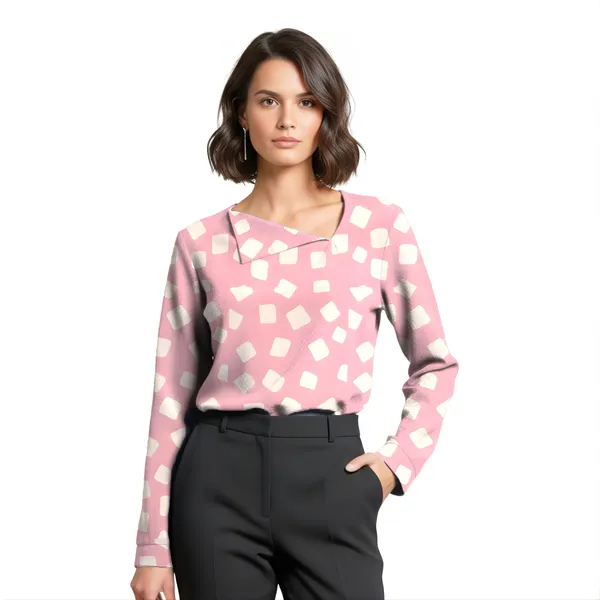 BLACKSMITH_Pink_&_Beige_Cloud_Square_Asymmetrical_Formal_Office_Shirt_for_Women_|_Women_Stylish_Western_Tops