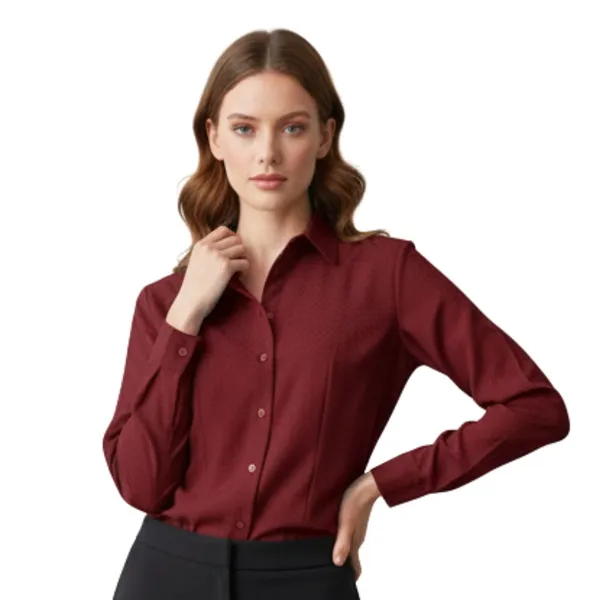 BLACKSMITH_Maroon_Textured_Button_Down_Formal_Office_Shirt_for_Women_|_Women_Stylish_Western_Tops
