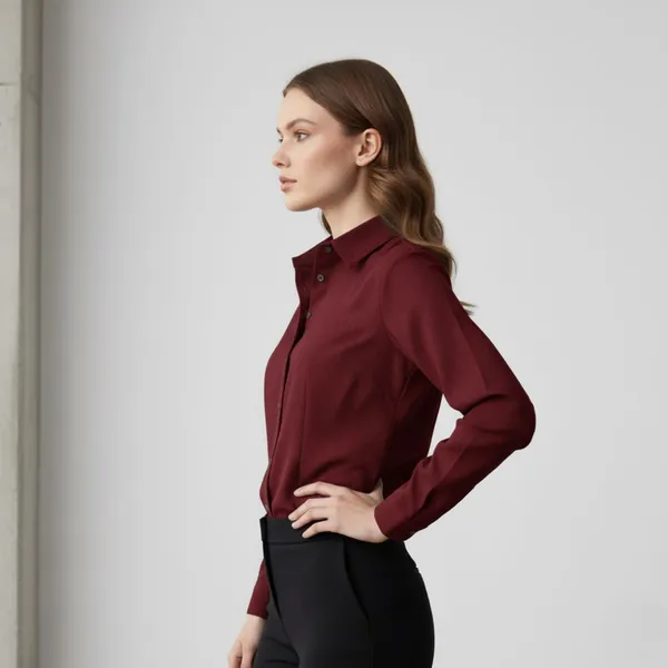 BLACKSMITH_Maroon_Textured_Button_Down_Formal_Office_Shirt_for_Women_|_Women_Stylish_Western_Tops