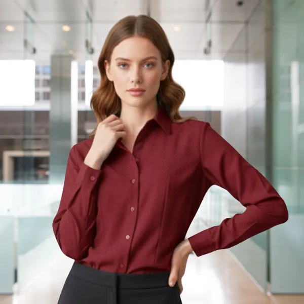 BLACKSMITH_Maroon_Textured_Button_Down_Formal_Office_Shirt_for_Women_|_Women_Stylish_Western_Tops