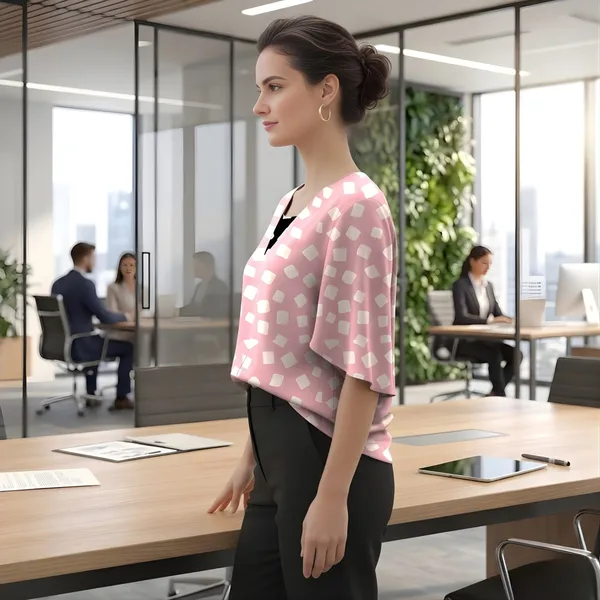 BLACKSMITH_Pink_&_Beige_Cloud_Square_Layered_V-neck_Dolman_Sleeve_Formal_Office_Shirt_for_Women_|_Women_Stylish_Western_Tops