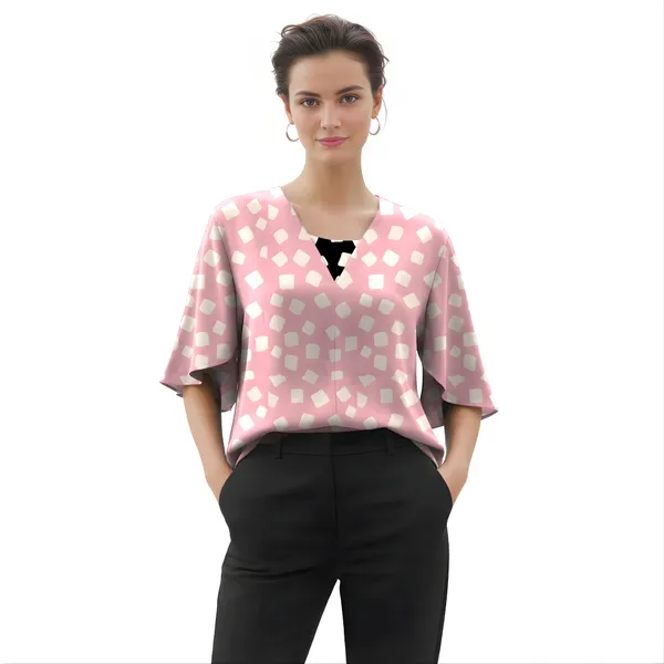BLACKSMITH_Pink_&_Beige_Cloud_Square_Layered_V-neck_Dolman_Sleeve_Formal_Office_Shirt_for_Women_|_Women_Stylish_Western_Tops