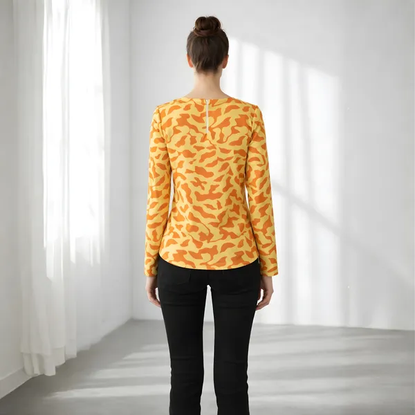 BLACKSMITH_Beige_&_Orange_Ivory_Leaf's_Keyhole_Neck_Formal_Office_Shirt_for_Women_|_Women_Stylish_Western_Tops