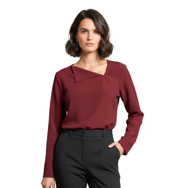 BLACKSMITH_Maroon_Asymmetrical_Formal_Office_Shirt_for_Women_|_Women_Stylish_Western_Tops