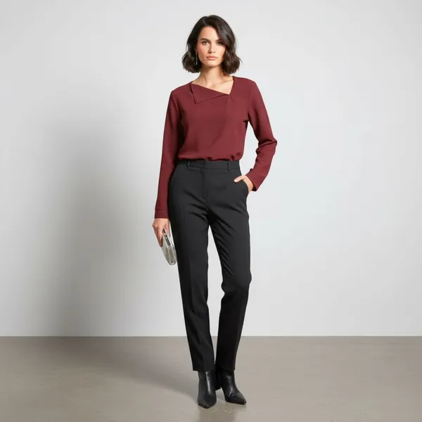 BLACKSMITH_Maroon_Asymmetrical_Formal_Office_Shirt_for_Women_|_Women_Stylish_Western_Tops