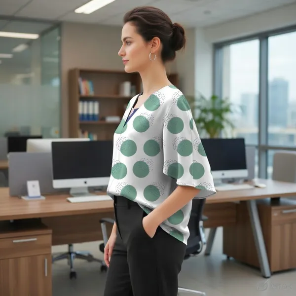 BLACKSMITH_White_&_Green_Lunar_Speckle_Layerd_V-Neck_Dolman_Formal_Office_Shirt_for_Women_|_Women_Stylish_Western_Tops