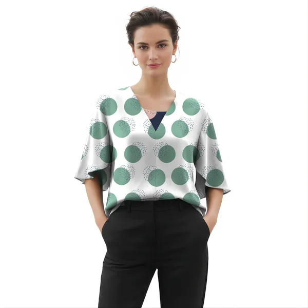 BLACKSMITH_White_&_Green_Lunar_Speckle_Layerd_V-Neck_Dolman_Formal_Office_Shirt_for_Women_|_Women_Stylish_Western_Tops