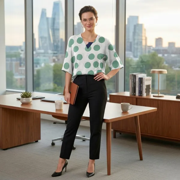 BLACKSMITH_White_&_Green_Lunar_Speckle_Layerd_V-Neck_Dolman_Formal_Office_Shirt_for_Women_|_Women_Stylish_Western_Tops