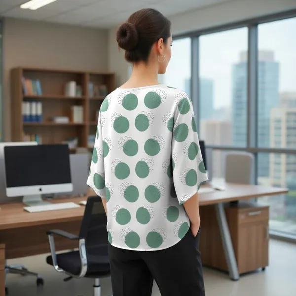 BLACKSMITH_White_&_Green_Lunar_Speckle_Layerd_V-Neck_Dolman_Formal_Office_Shirt_for_Women_|_Women_Stylish_Western_Tops
