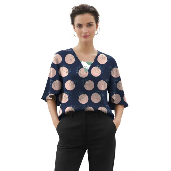 BLACKSMITH_Navy_&_Peach_Lunar_Speckle_Layerd_V-Neck_Dolman_Formal_Office_Shirt_for_Women_|_Women_Stylish_Western_Tops