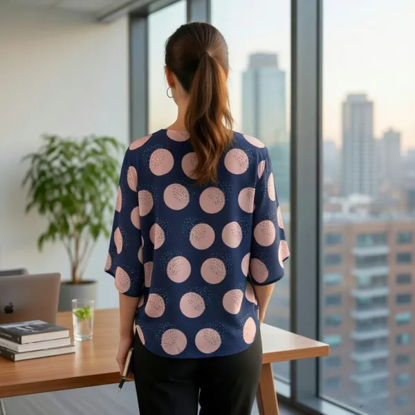 BLACKSMITH_Navy_&_Peach_Lunar_Speckle_Layerd_V-Neck_Dolman_Formal_Office_Shirt_for_Women_|_Women_Stylish_Western_Tops