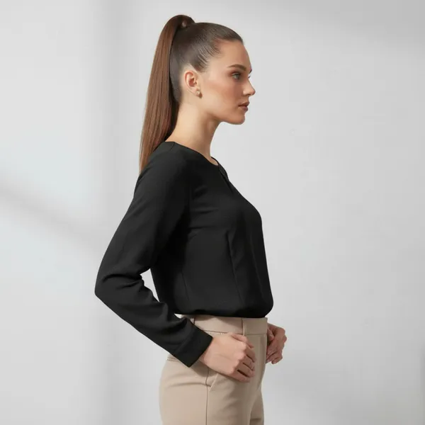 BLACKSMITH_Black_Keyhole_Neck_Formal_Office_Shirt_for_Women_|_Women_Stylish_Western_Tops
