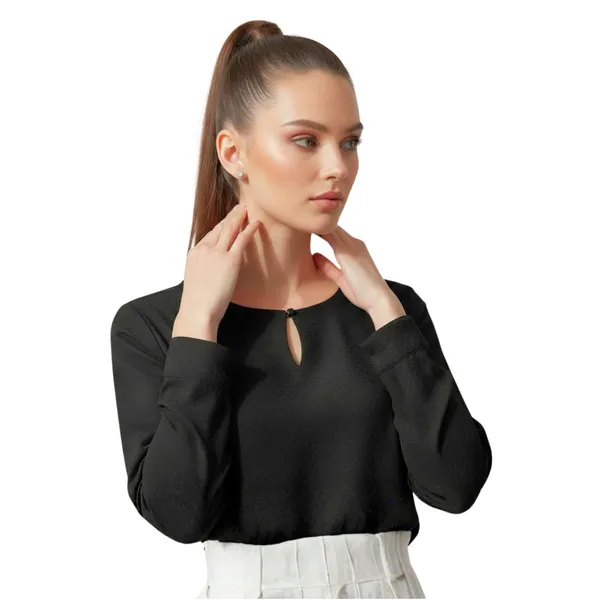 BLACKSMITH_Black_Keyhole_Neck_Formal_Office_Shirt_for_Women_|_Women_Stylish_Western_Tops
