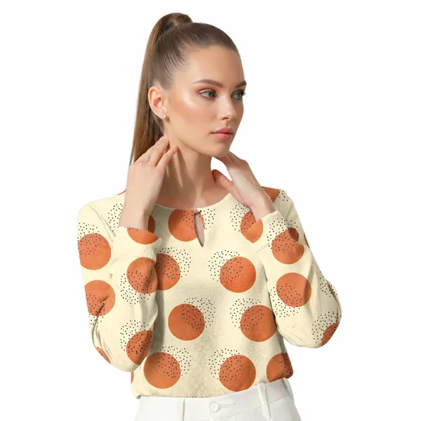 BLACKSMITH_Beige_&_Orange_Lunar_Speckle_Keyhole_Neck_Formal_Office_Shirt_for_Women_|_Women_Stylish_Western_Tops