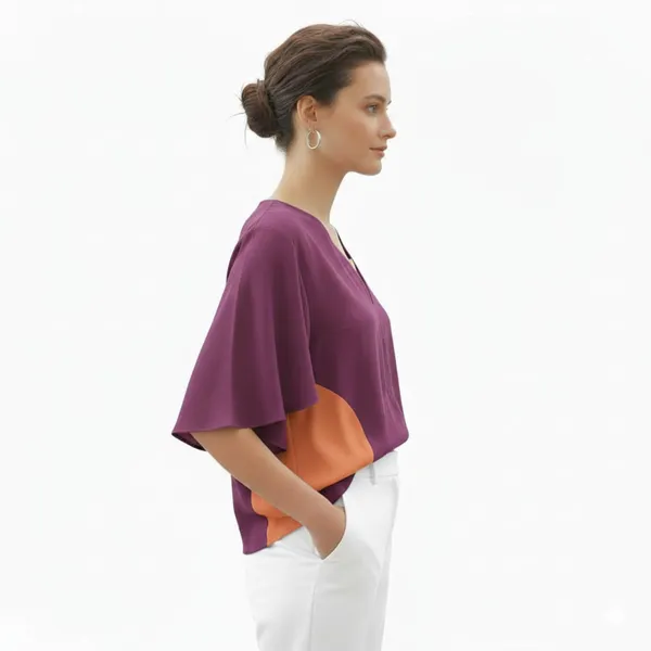 BLACKSMITH_Purple_Layered_V-Neck_Dolman_Formal_Office_Shirt_for_Women_|_Women_Stylish_Western_Tops