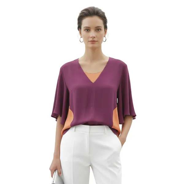 BLACKSMITH_Purple_Layered_V-Neck_Dolman_Formal_Office_Shirt_for_Women_|_Women_Stylish_Western_Tops