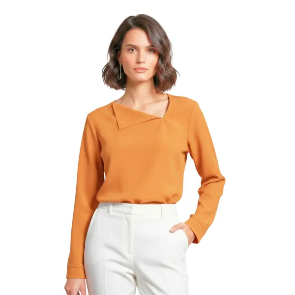 BLACKSMITH_Orange_Asymmetrical_Formal_Office_Shirt_for_Women_|_Women_Stylish_Western_Tops