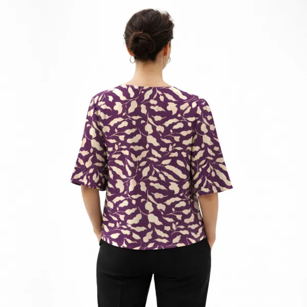 BLACKSMITH_Purple_&_Beige_Ivory_Leaf's_V-Neck_Dolman_Sleeve_Formal_Office_Shirt_for_Women_|_Women_Stylish_Western_Tops