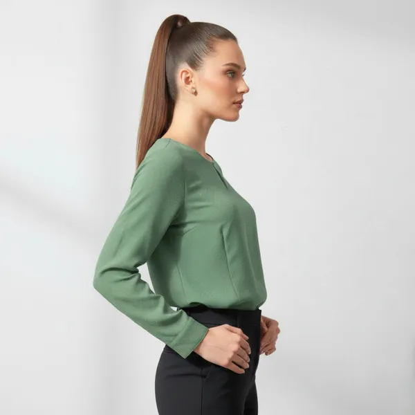BLACKSMITH_Green_Keyhole_Neck_Formal_Office_Shirt_for_Women_|_Women_Stylish_Western_Tops