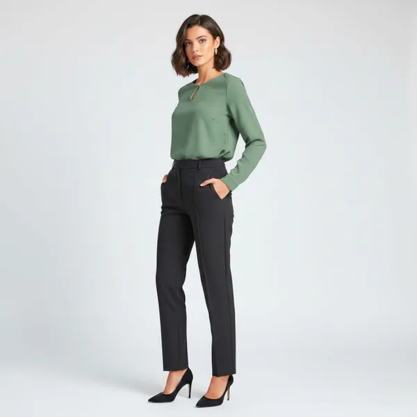 BLACKSMITH_Green_Keyhole_Neck_Formal_Office_Shirt_for_Women_|_Women_Stylish_Western_Tops