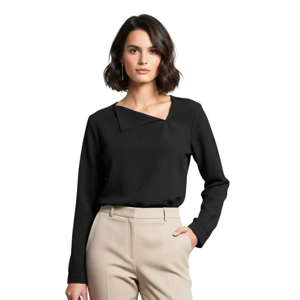 BLACKSMITH_Black_Asymmetrical_Formal_Office_Shirt_for_Women_|_Women_Stylish_Western_Tops