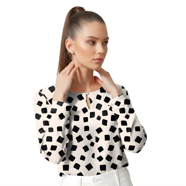 BLACKSMITH_Beige_&_Black_Cloud_Square_Cloud_Square_Keyhole_Neck_Full_Sleeve_Formal_Office_Shirt_for_Women_|_Women_Stylish_Western_Tops