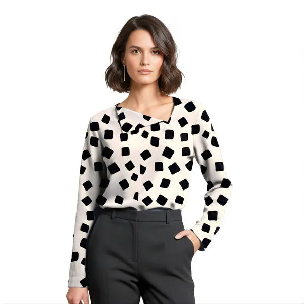BLACKSMITH_Beige_&_Black_Cloud_Square_Cloud_Square_Asymmetrical_Formal_Office_Shirt_for_Women_|_Women_Stylish_Western_Tops