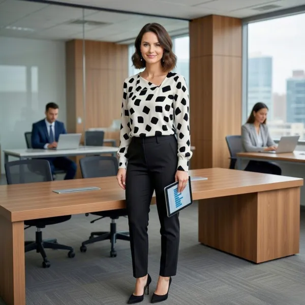 BLACKSMITH_Beige_&_Black_Cloud_Square_Cloud_Square_Asymmetrical_Formal_Office_Shirt_for_Women_|_Women_Stylish_Western_Tops
