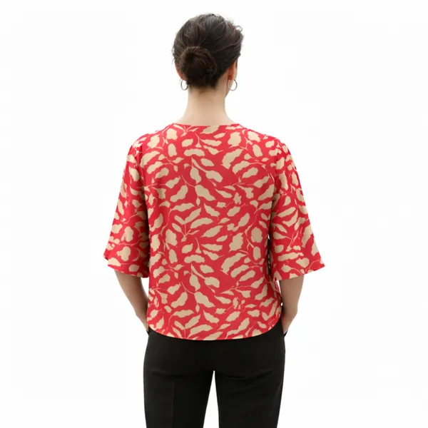BLACKSMITH_Red_&_Beige_Ivory_Leaf's_V-Neck_Dolman_Sleeve_Formal_Office_Shirt_for_Women_|_Women_Stylish_Western_Tops