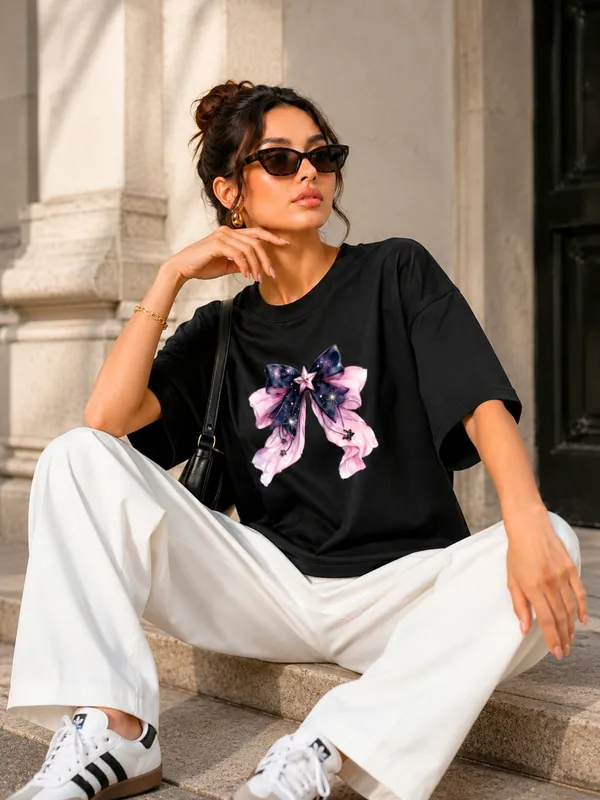 Blacksmith_Black_Stardust_Bow_Oversized_Rich_Cotton_Graphic_Print_T-Shirt_for_Women_&_Girls